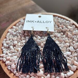 INK+ALLOY Dark Navy Beaded Fringe Earrings